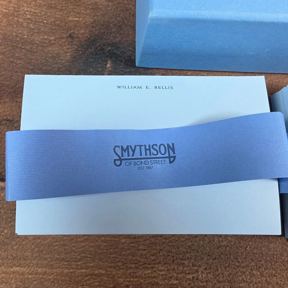 Smythson Note Cards Men OS Blue Like New Personalized William E Bellis Luxury